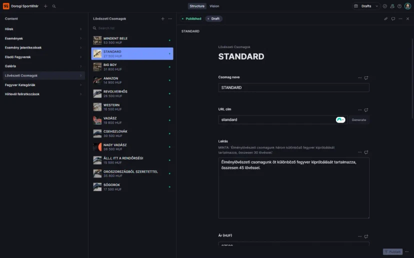 Sanity CMS studio — editors can publish posts, manage events, view newsletter subscribers, and add products, all from one place.